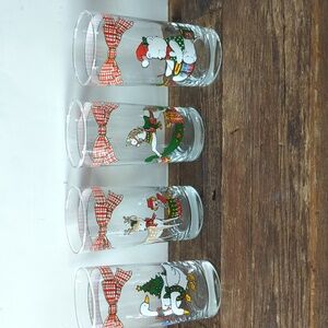 Vtg Anchor Hocking Kitschy Christmas Glasses Geese Rocking Horse Deer Bear (4)